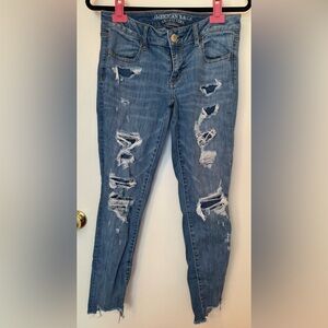 American Eagle Outfitters Women's Ripped Blue Skinny Jeans